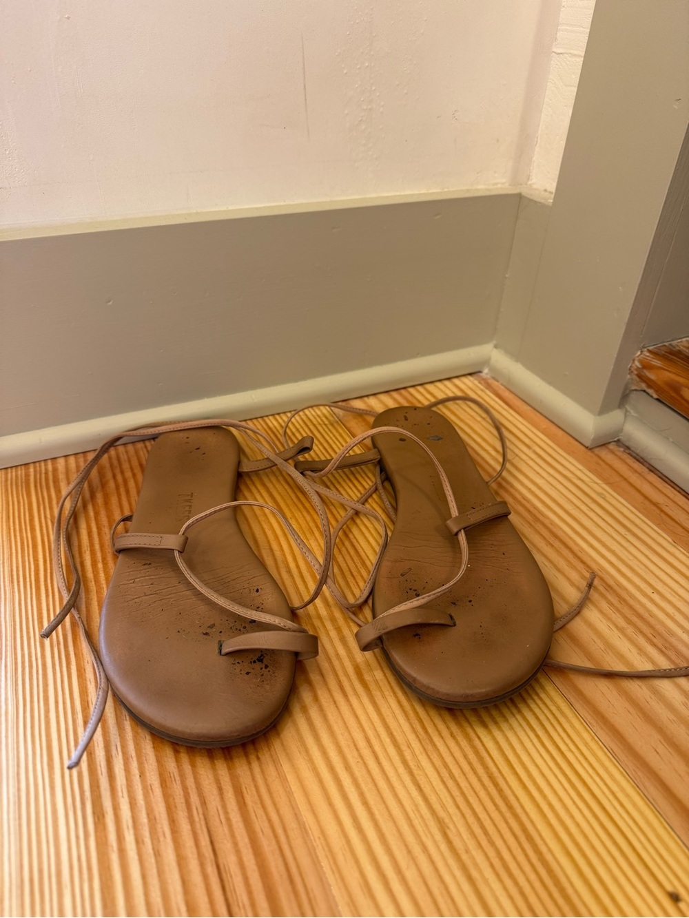 TKEES Tan Lace-Up Strappy Flat Sandals